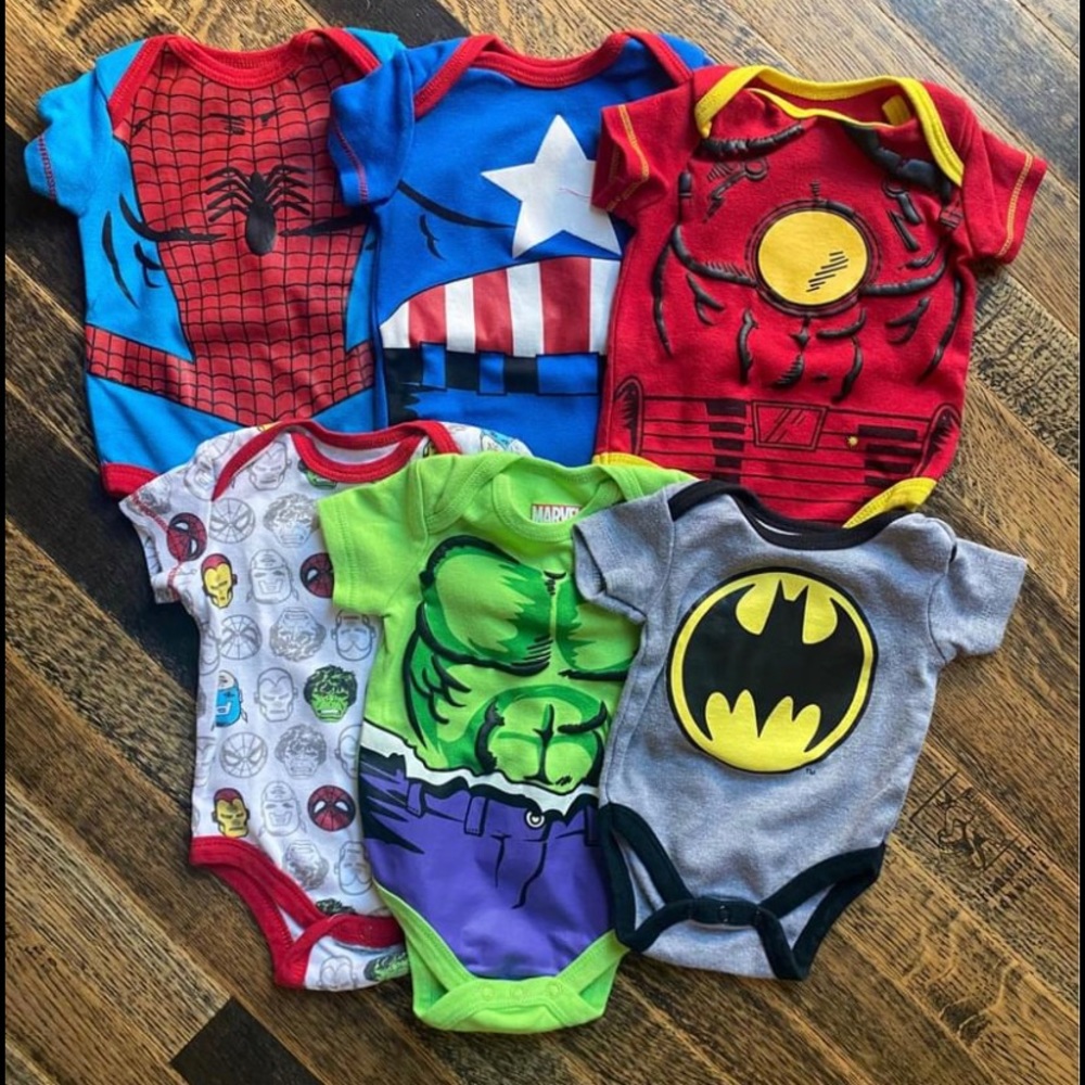 6 Pack Superhero Onesies